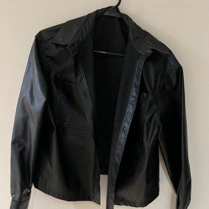 Cropped leather style thin button up jacket